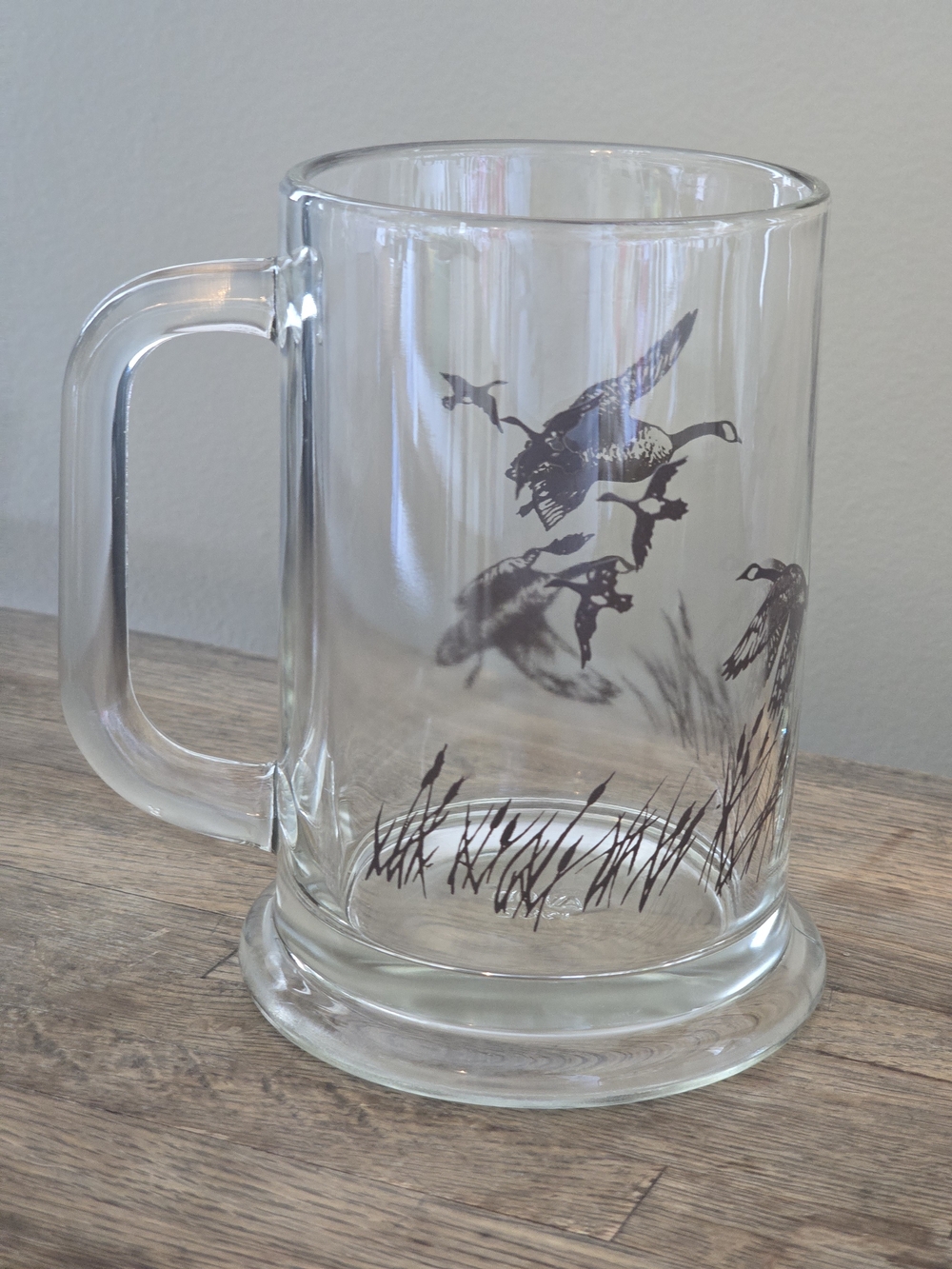 Avon Clear Glass Beer Mug with Flying Duck Print